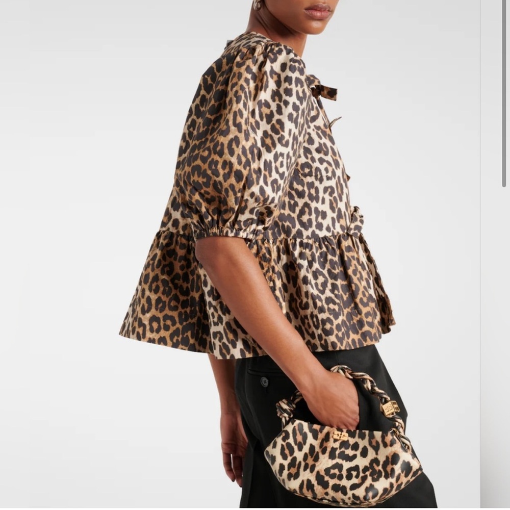 🕶️Tie-Front Leopard Print Oversize Peplum Blouse Sz L - Picture 3 of 7
